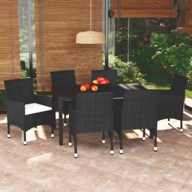 Set de comedor de jardín 7 pzas y cojines ratán sintético negro de vidaXL, Conjuntos de jardín - Ref: Foro24-3095012, Precio:...