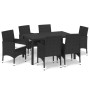 Set de comedor de jardín 7 pzas y cojines ratán sintético negro de vidaXL, Conjuntos de jardín - Ref: Foro24-3095012, Precio:...