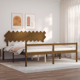 Elderly bed with honey brown wooden headboard 200x200 cm by vidaXL, Beds and slatted bases - Ref: Foro24-3195569, Price: 178,...