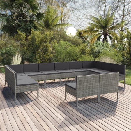 12-teiliges Gartenmöbel-Set und graue synthetische Rattankissen von vidaXL, Gartensets - Ref: Foro24-3094614, Preis: 964,07 €...