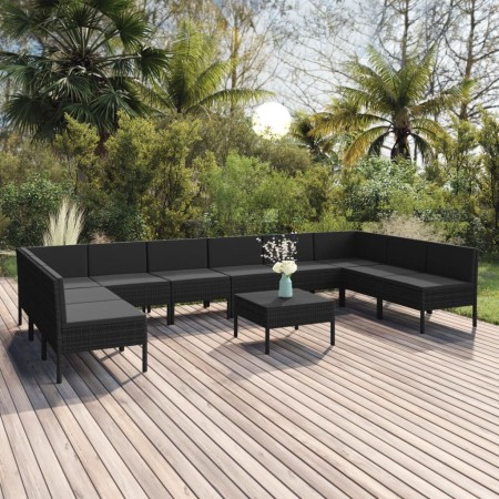 Set de muebles de jardín 11 pzas cojines ratán sintético negro de vidaXL, Conjuntos de jardín - Ref: Foro24-3094601, Precio: ...