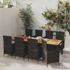 Set comedor de jardín 9 piezas y cojines ratán sintético negro de vidaXL, Conjuntos de jardín - Ref: Foro24-3094839, Precio: ...