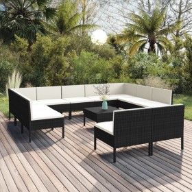 Set muebles de jardín 12 pzas y cojines ratán sintético negro de vidaXL, Conjuntos de jardín - Ref: Foro24-3094608, Precio: 9...