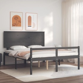 Double bed for seniors gray solid wood headboard by vidaXL, Beds and slatted bases - Ref: Foro24-3195488, Price: 174,64 €, Di...