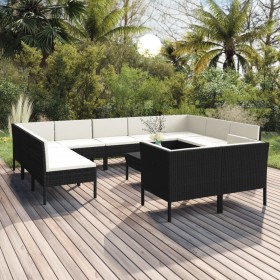 Gartenmöbel-Set, 12-teilig, schwarze Kissen aus synthetischem Rattan von vidaXL, Gartensets - Ref: Foro24-3094620, Preis: 942...