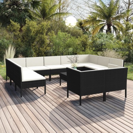 Garden furniture set 12 pieces black synthetic rattan cushions by vidaXL, Garden sets - Ref: Foro24-3094620, Price: 934,47 €,...