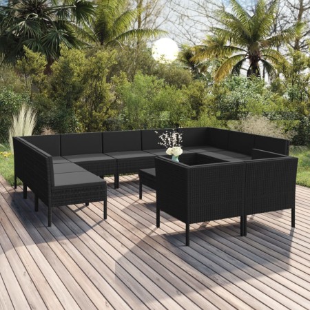 Set de muebles de jardín 12 pzas cojines ratán sintético negro de vidaXL, Conjuntos de jardín - Ref: Foro24-3094621, Precio: ...