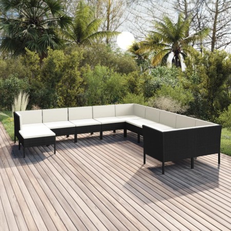 Set de muebles de jardín 11 pzas cojines ratán sintético negro de vidaXL, Conjuntos de jardín - Ref: Foro24-3094516, Precio: ...