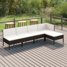 5-teiliges Gartenmöbel-Set und schwarze synthetische Rattankissen von vidaXL, Gartensets - Ref: Foro24-3094368, Preis: 365,11...