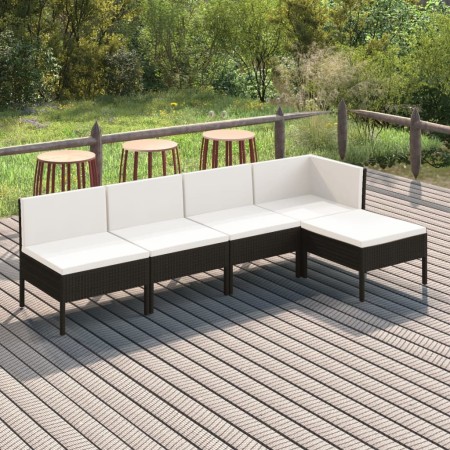 Set de muebles de jardín 5 pzas y cojines ratán sintético negro de vidaXL, Conjuntos de jardín - Ref: Foro24-3094368, Precio:...