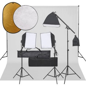 Fotostudio-Kit mit Lichtanlage, Kulisse und Reflektor von vidaXL, Blitze und Studiobeleuchtung - Ref: Foro24-3094690, Preis: ...