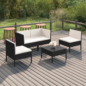 5-teiliges Gartenmöbel-Set und schwarze synthetische Rattankissen von vidaXL, Gartensets - Ref: Foro24-3094340, Preis: 381,99...