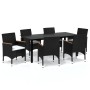 Set de comedor de jardín 7 pzas y cojines ratán sintético negro de vidaXL, Conjuntos de jardín - Ref: Foro24-3095001, Precio:...