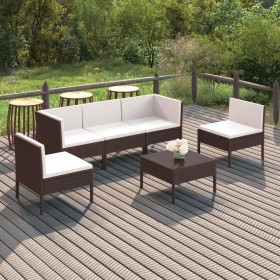 Set muebles de jardín 6 pzas y cojines ratán sintético marrón de vidaXL, Conjuntos de jardín - Ref: Foro24-3094343, Precio: 3...