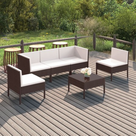 Set muebles de jardín 6 pzas y cojines ratán sintético marrón de vidaXL, Conjuntos de jardín - Ref: Foro24-3094343, Precio: 4...