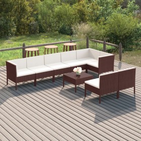 Set muebles de jardín 9 pzas y cojines ratán sintético marrón de vidaXL, Conjuntos de jardín - Ref: Foro24-3094395, Precio: 6...