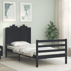 Bed frame with black solid wood headboard 90x200 cm by vidaXL, Beds and slatted bases - Ref: Foro24-3194170, Price: 130,28 €,...