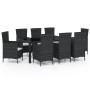 Set comedor de jardín 9 piezas y cojines ratán sintético negro de vidaXL, Conjuntos de jardín - Ref: Foro24-3094846, Precio: ...