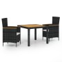 Set de comedor de jardín 3 pzas y cojines ratán sintético negro de vidaXL, Conjuntos de jardín - Ref: Foro24-3094909, Precio:...