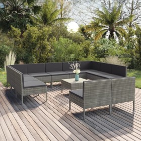 Set de muebles de jardín 12 pzas y cojines ratán sintético gris de vidaXL, Conjuntos de jardín - Ref: Foro24-3094610, Precio:...