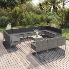 14-teiliges Gartenmöbel-Set und graue synthetische Rattankissen von vidaXL, Gartensets - Ref: Foro24-3094618, Preis: 982,99 €...