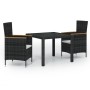 Set de comedor de jardín 3 pzas y cojines ratán sintético negro de vidaXL, Conjuntos de jardín - Ref: Foro24-3094925, Precio:...