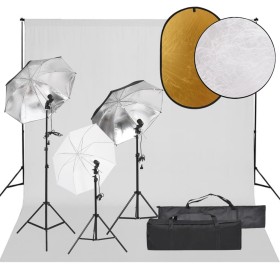 Fotostudio-Kit mit Lichtanlage, Kulisse und Reflektor von vidaXL, Blitze und Studiobeleuchtung - Ref: Foro24-3094720, Preis: ...