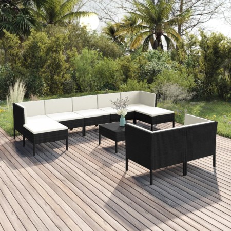 Set muebles de jardín 10 pzas y cojines ratán sintético negro de vidaXL, Conjuntos de jardín - Ref: Foro24-3094576, Precio: 7...