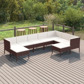 9-teiliges Gartenmöbel-Set und braune synthetische Rattankissen von vidaXL, Gartensets - Ref: Foro24-3094431, Preis: 801,99 €...