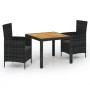 Juego de comedor de jardín 3 pzas con cojines ratán PE negro de vidaXL, Conjuntos de jardín - Ref: Foro24-3094857, Precio: 25...