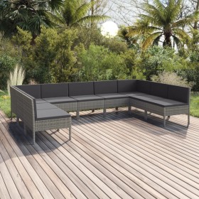 9-teiliges Gartenmöbel-Set und graue synthetische Rattankissen von vidaXL, Gartensets - Ref: Foro24-3094598, Preis: 771,28 €,...