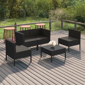 Gartenmöbelset 5-tlg. und Kissen Kunststoff Rattan schwarz von vidaXL, Gartensets - Ref: Foro24-3094341, Preis: 323,52 €, Rab...