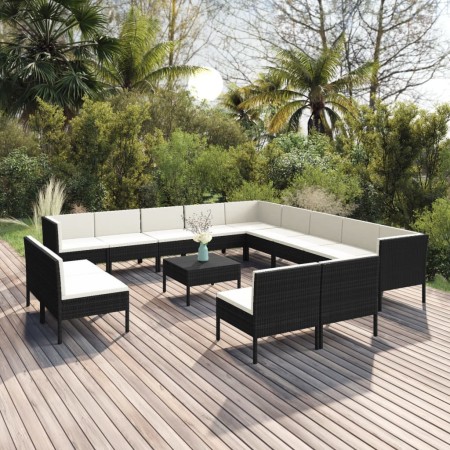 Set de muebles de jardín 14 pzas cojines ratán sintético negro de vidaXL, Conjuntos de jardín - Ref: Foro24-3094488, Precio: ...