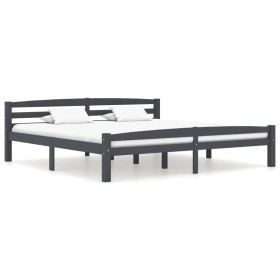 Solid pine wood bed frame dark grey 200x200 cm by vidaXL, Beds and slatted bases - Ref: Foro24-322095, Price: 112,99 €, Disco...