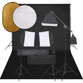 Fotostudio-Kit mit Lichtanlage, Kulisse und Reflektor von vidaXL, Blitze und Studiobeleuchtung - Ref: Foro24-3094692, Preis: ...