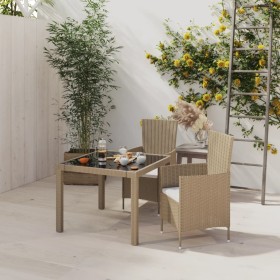 3-piece garden dining set and beige synthetic rattan cushions by vidaXL, Garden sets - Ref: Foro24-3094901, Price: 211,37 €, ...