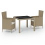 Set de comedor de jardín 3 pzas y cojines ratán sintético beige de vidaXL, Conjuntos de jardín - Ref: Foro24-3094901, Precio:...