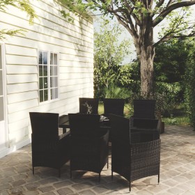 7-piece black synthetic rattan garden dining set by vidaXL, Garden sets - Ref: Foro24-3094845, Price: 457,99 €, Discount: %