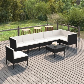 Set de muebles de jardín 8 pzas y cojines ratán sintético negro de vidaXL, Conjuntos de jardín - Ref: Foro24-3094388, Precio:...