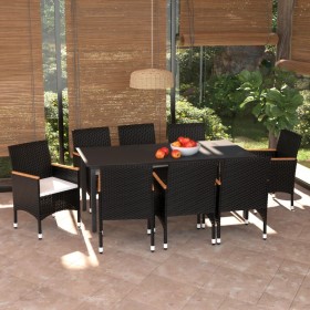 Set de muebles de jardín 9 pzas y cojines ratán sintético negro de vidaXL, Conjuntos de jardín - Ref: Foro24-3095002, Precio:...