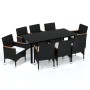 Set de muebles de jardín 9 pzas y cojines ratán sintético negro de vidaXL, Conjuntos de jardín - Ref: Foro24-3095002, Precio:...