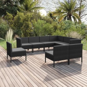 Gartenmöbel-Set 9-teilig mit schwarzen synthetischen Rattankissen von vidaXL, Gartensets - Ref: Foro24-3094449, Preis: 647,99...