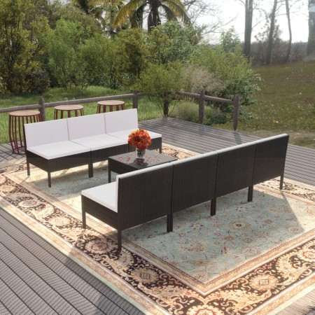 Set de muebles de jardín 8 pzas y cojines ratán sintético negro de vidaXL, Conjuntos de jardín - Ref: Foro24-3094328, Precio:...