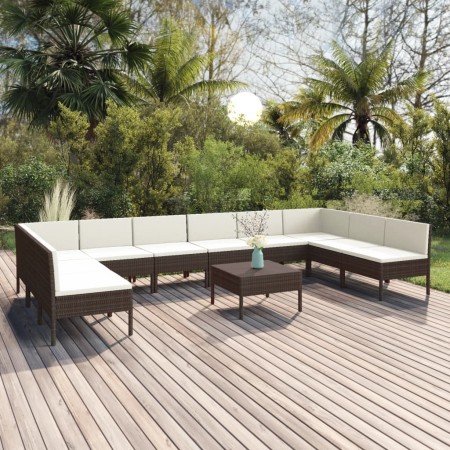 Gartenmöbel-Set 11-teilig und braune synthetische Rattankissen von vidaXL, Gartensets - Ref: Foro24-3094599, Preis: 745,99 €,...