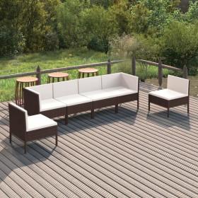 6-teiliges Gartenmöbel-Set und braune synthetische Rattankissen von vidaXL, Gartensets - Ref: Foro24-3094347, Preis: 502,31 €...