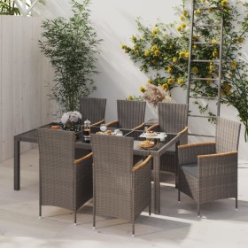 Esstischgarnitur Garten 7 Stück Kissen Kunststoff Rattan schwarz grau von vidaXL, Gartensets - Ref: Foro24-3094937, Preis: 52...