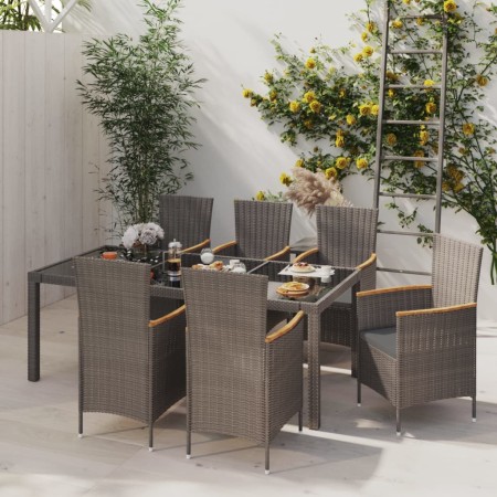 7-piece garden dining set with black and gray synthetic rattan cushions by vidaXL, Garden sets - Ref: Foro24-3094937, Price: ...