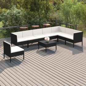 9-teiliges Gartenmöbel-Set und schwarze synthetische Rattankissen von vidaXL, Gartensets - Ref: Foro24-3094444, Preis: 648,99...