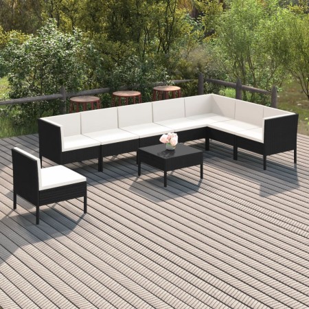 9-teiliges Gartenmöbel-Set und schwarze synthetische Rattankissen von vidaXL, Gartensets - Ref: Foro24-3094444, Preis: 658,94...