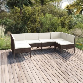 6-teiliges Gartenmöbel-Set und braune synthetische Rattankissen von vidaXL, Gartensets - Ref: Foro24-3094587, Preis: 502,31 €...